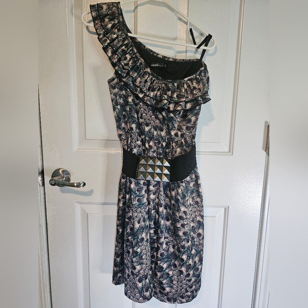 Kensie Peacock One Shoulder Belted Dress Women's Sz 6